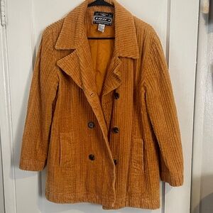 Vintage-Inspired Corduroy Double-Breasted Pea Coat - Rust